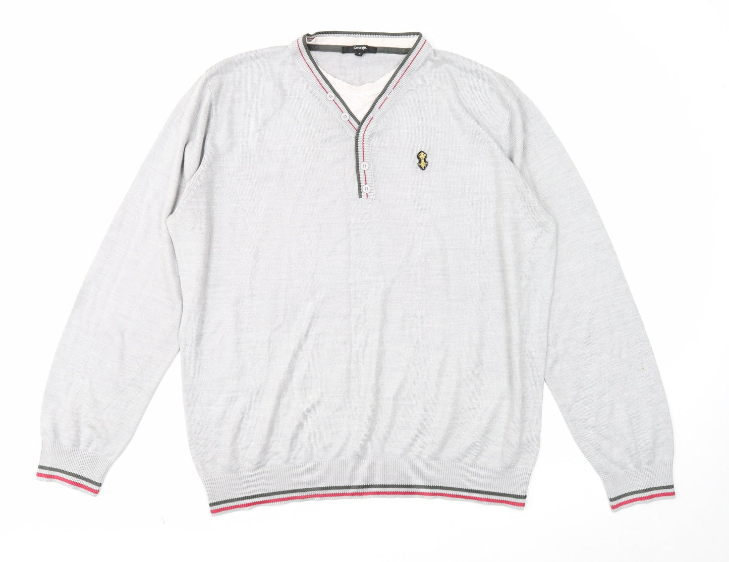 George Mens Grey Round Neck Acrylic Pullover Jumper Size XL Long Sleeve