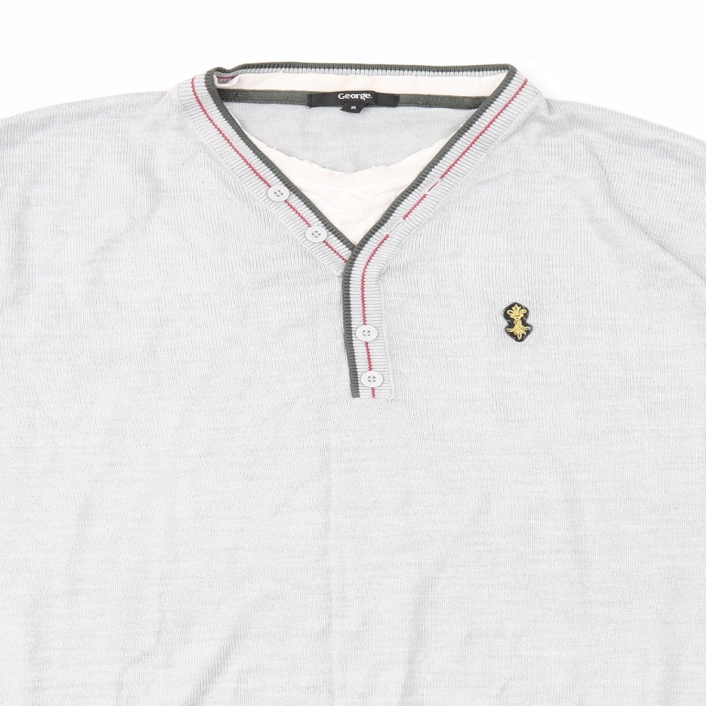 George Mens Grey Round Neck Acrylic Pullover Jumper Size XL Long Sleeve