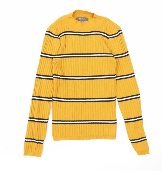 Primark Womens Yellow Mock Neck Striped Polyester Pullover Jumper Size 6