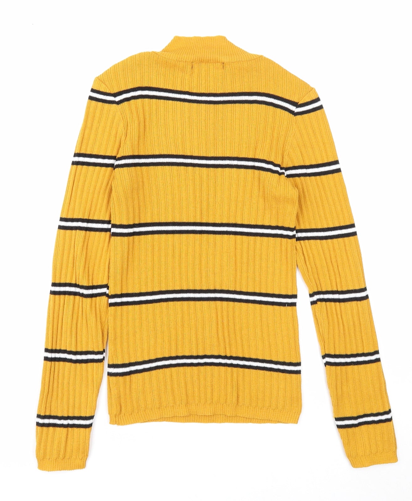Primark Womens Yellow Mock Neck Striped Polyester Pullover Jumper Size 6