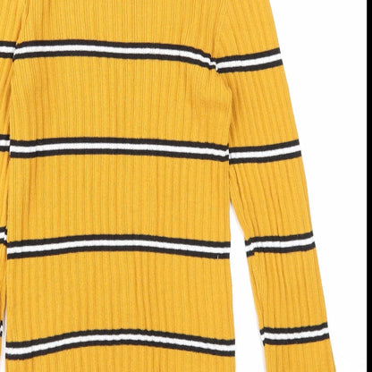 Primark Womens Yellow Mock Neck Striped Polyester Pullover Jumper Size 6