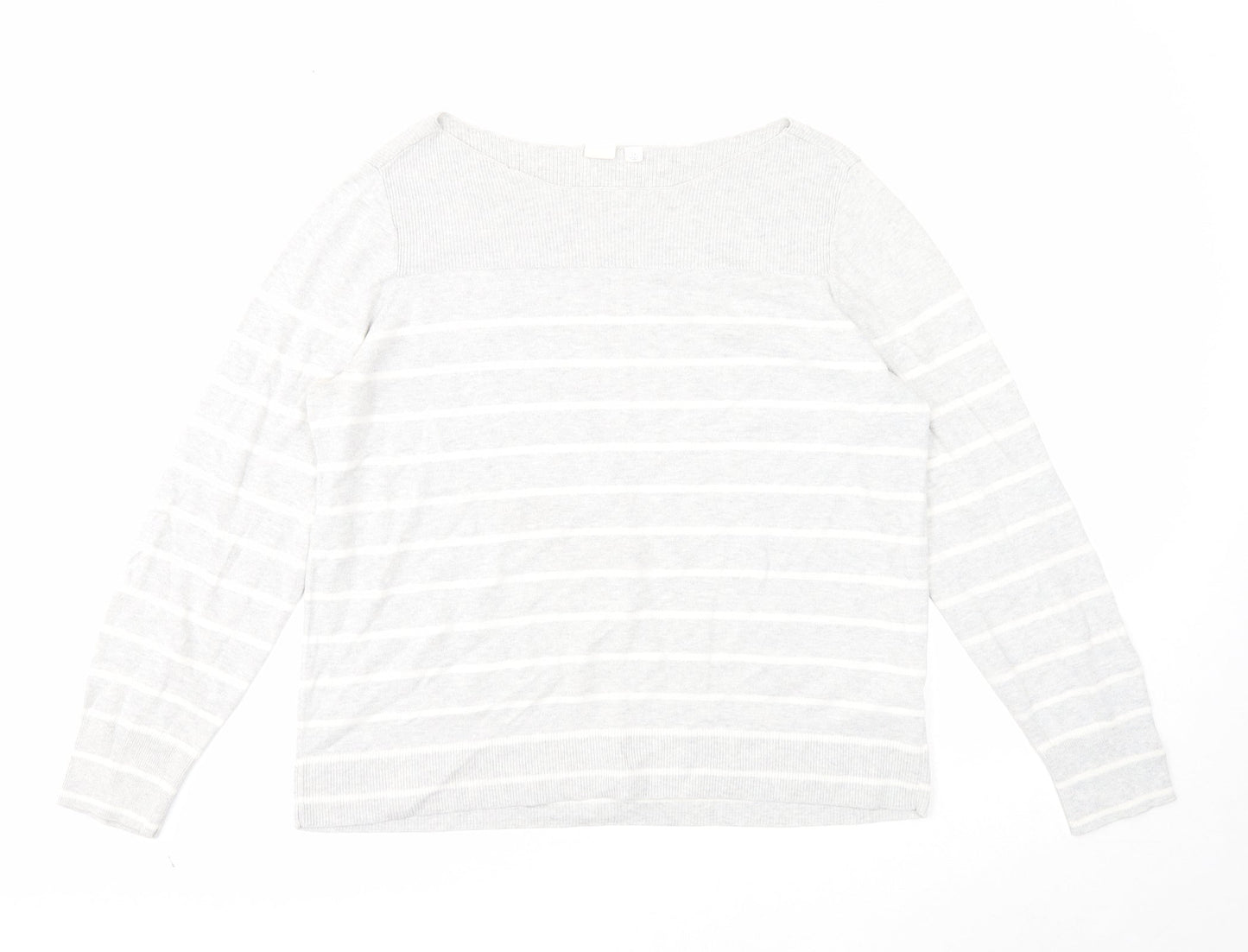 Gap Womens Grey Boat Neck Striped Cotton Pullover Jumper Size L