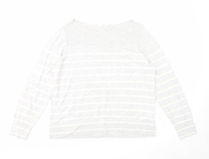 Gap Womens Grey Boat Neck Striped Cotton Pullover Jumper Size L