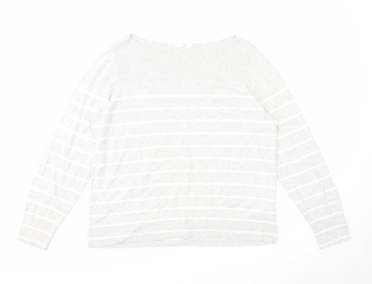 Gap Womens Grey Boat Neck Striped Cotton Pullover Jumper Size L