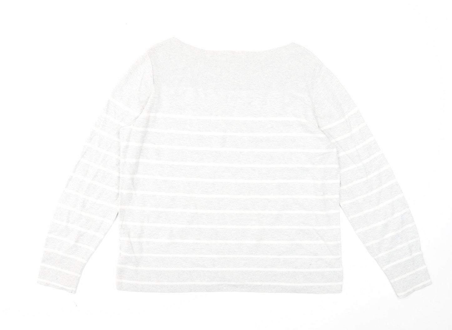 Gap Womens Grey Boat Neck Striped Cotton Pullover Jumper Size L