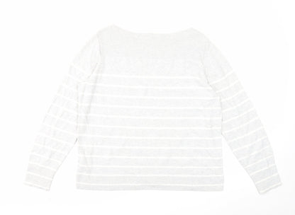 Gap Womens Grey Boat Neck Striped Cotton Pullover Jumper Size L