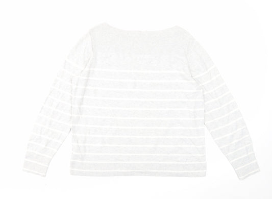 Gap Womens Grey Boat Neck Striped Cotton Pullover Jumper Size L