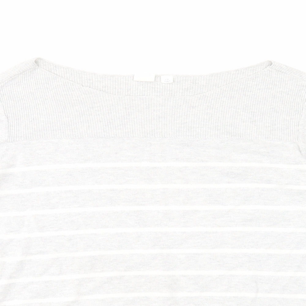 Gap Womens Grey Boat Neck Striped Cotton Pullover Jumper Size L