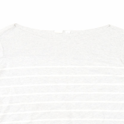 Gap Womens Grey Boat Neck Striped Cotton Pullover Jumper Size L