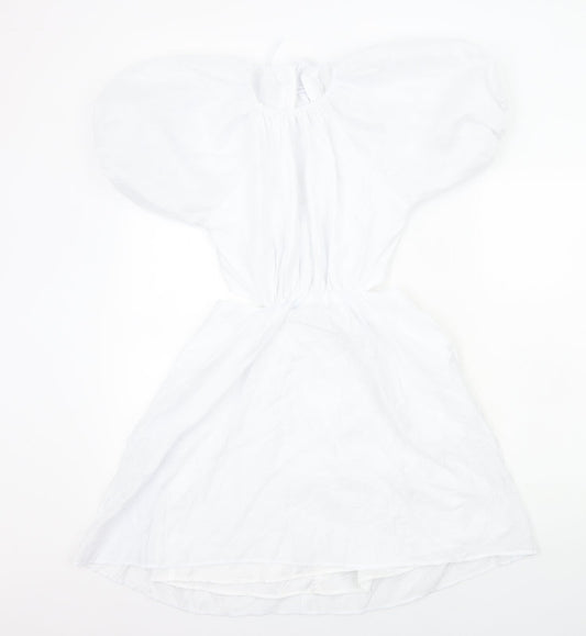 Nasty Gal Womens White Viscose Skater Dress Size 4 Round Neck Zip