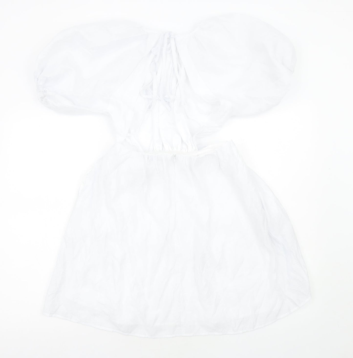 Nasty Gal Womens White Viscose Skater Dress Size 4 Round Neck Zip