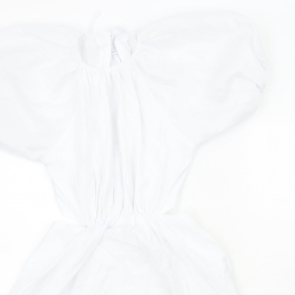 Nasty Gal Womens White Viscose Skater Dress Size 4 Round Neck Zip