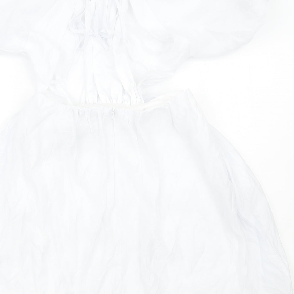 Nasty Gal Womens White Viscose Skater Dress Size 4 Round Neck Zip