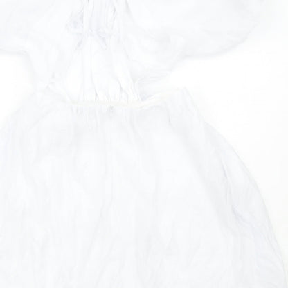 Nasty Gal Womens White Viscose Skater Dress Size 4 Round Neck Zip