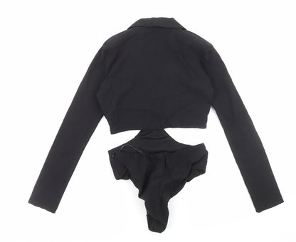 Zara Womens Black Cotton Bodysuit One-Piece Size S Zip