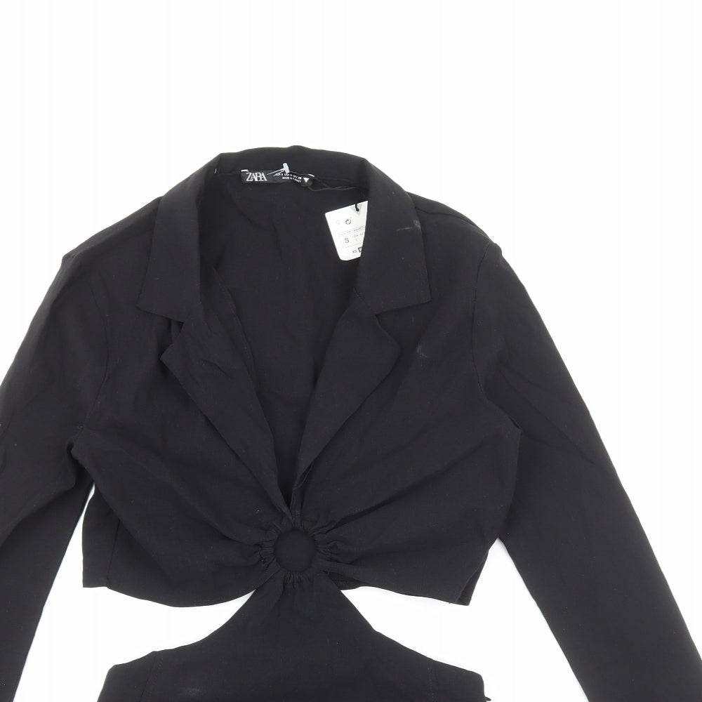 Zara Womens Black Cotton Bodysuit One-Piece Size S Zip