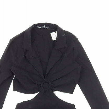 Zara Womens Black Cotton Bodysuit One-Piece Size S Zip