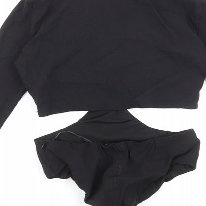 Zara Womens Black Cotton Bodysuit One-Piece Size S Zip