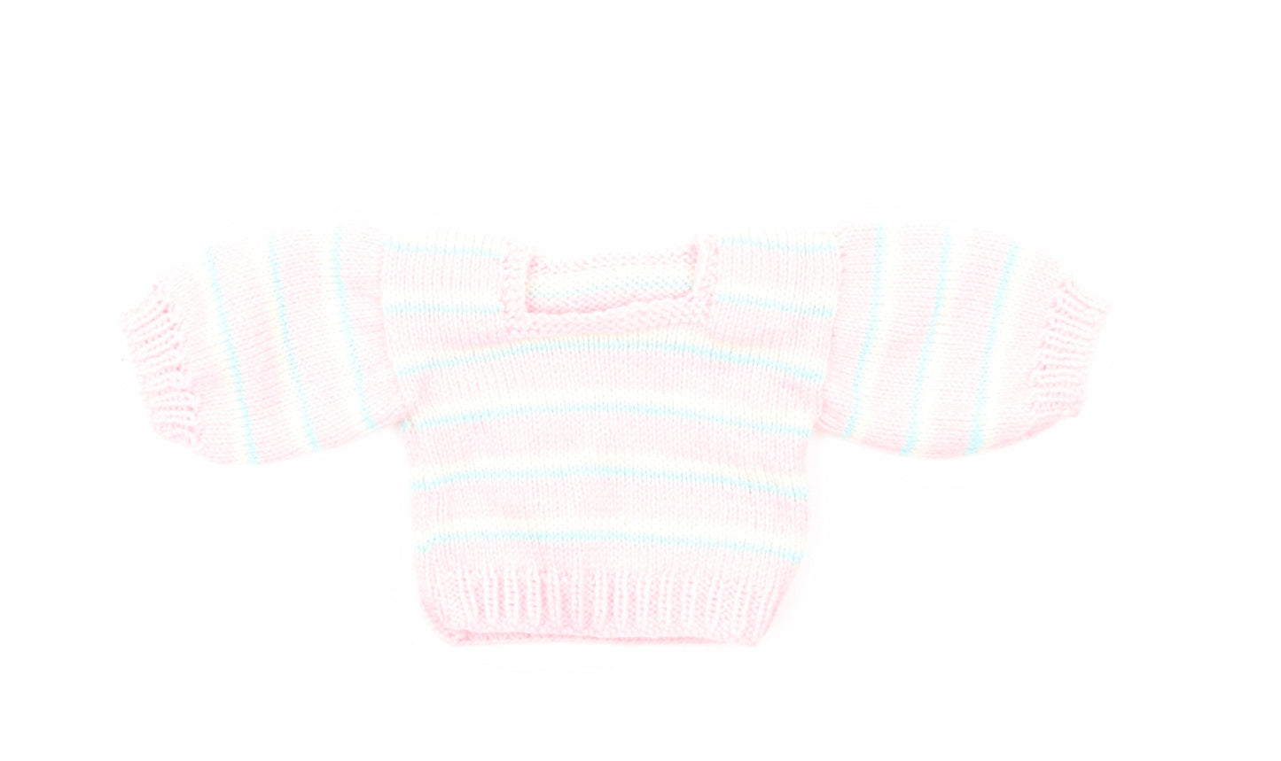 Preworn Girls Pink Striped Cotton Pullover Jumper Size 0-3 Months Pullover