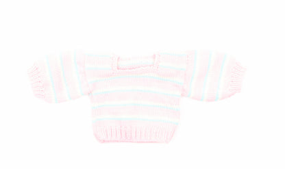 Preworn Girls Pink Striped Cotton Pullover Jumper Size 0-3 Months Pullover