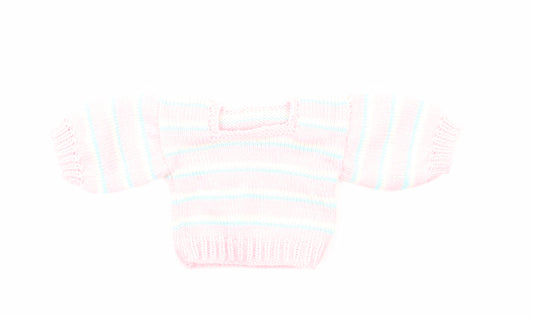 Preworn Girls Pink Striped Cotton Pullover Jumper Size 0-3 Months Pullover