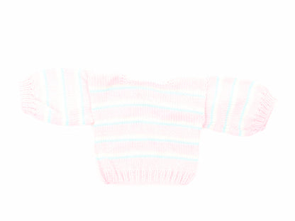 Preworn Girls Pink Striped Cotton Pullover Jumper Size 0-3 Months Pullover