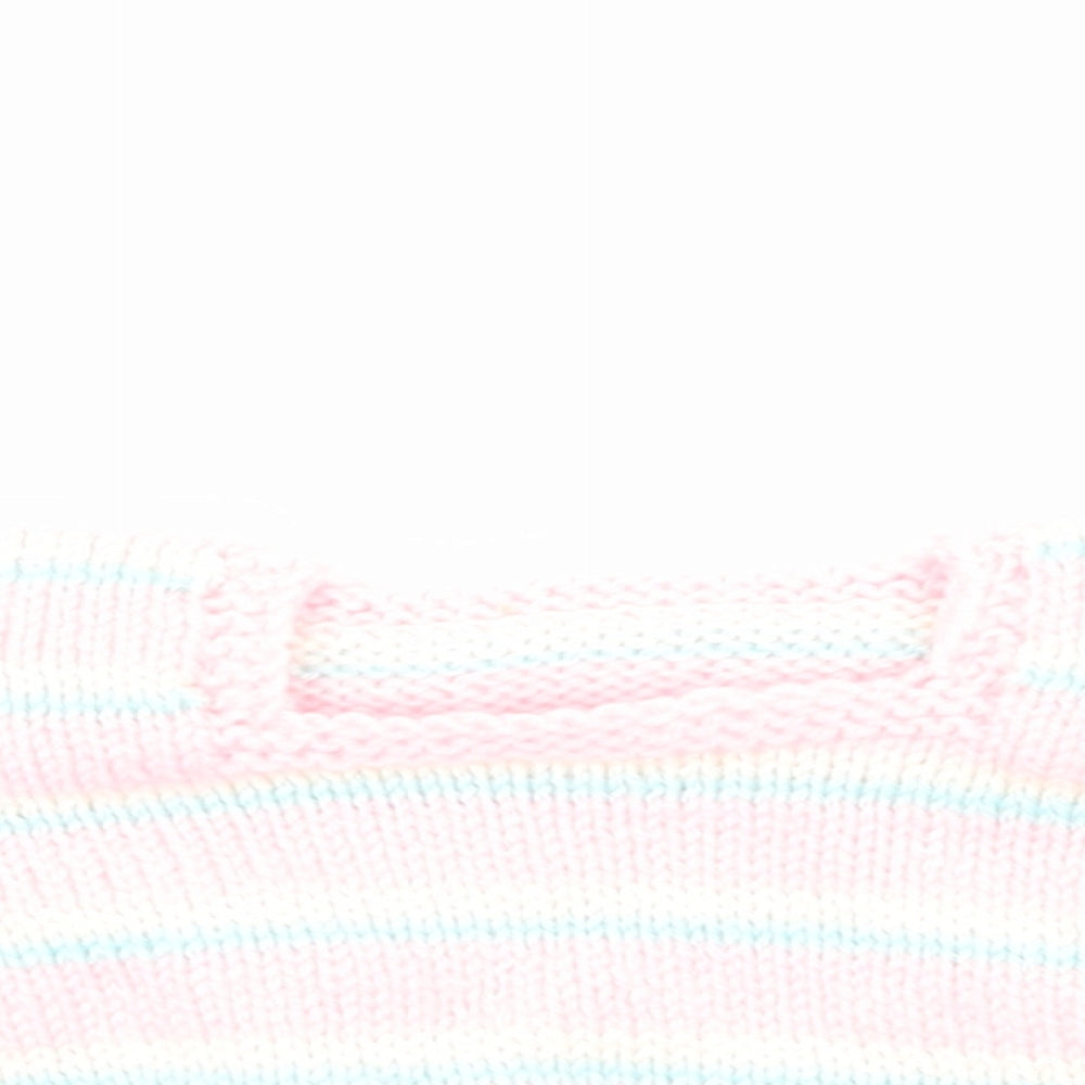 Preworn Girls Pink Striped Cotton Pullover Jumper Size 0-3 Months Pullover