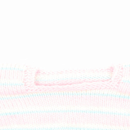 Preworn Girls Pink Striped Cotton Pullover Jumper Size 0-3 Months Pullover
