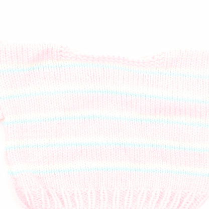 Preworn Girls Pink Striped Cotton Pullover Jumper Size 0-3 Months Pullover