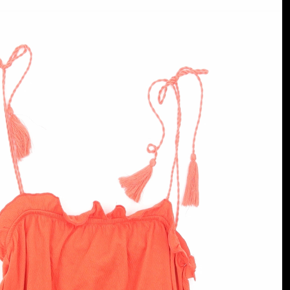Topshop Womens Orange Viscose Camisole Tank Size 10 Square Neck - Tie Shoulder Detail