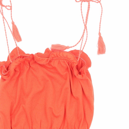 Topshop Womens Orange Viscose Camisole Tank Size 10 Square Neck - Tie Shoulder Detail