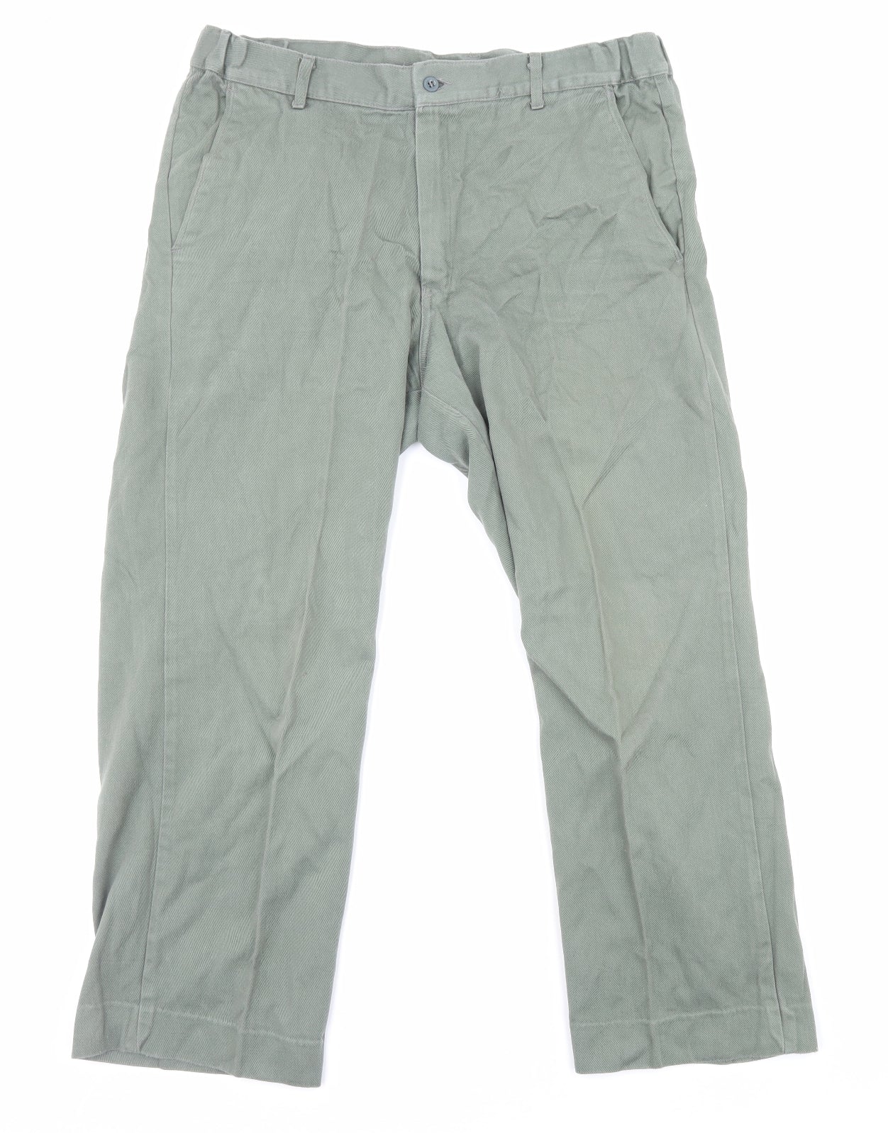 Double TWO Mens Green Cotton Chino Trousers Size L Regular Zip