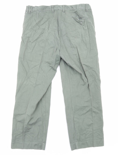 Double TWO Mens Green Cotton Chino Trousers Size L Regular Zip