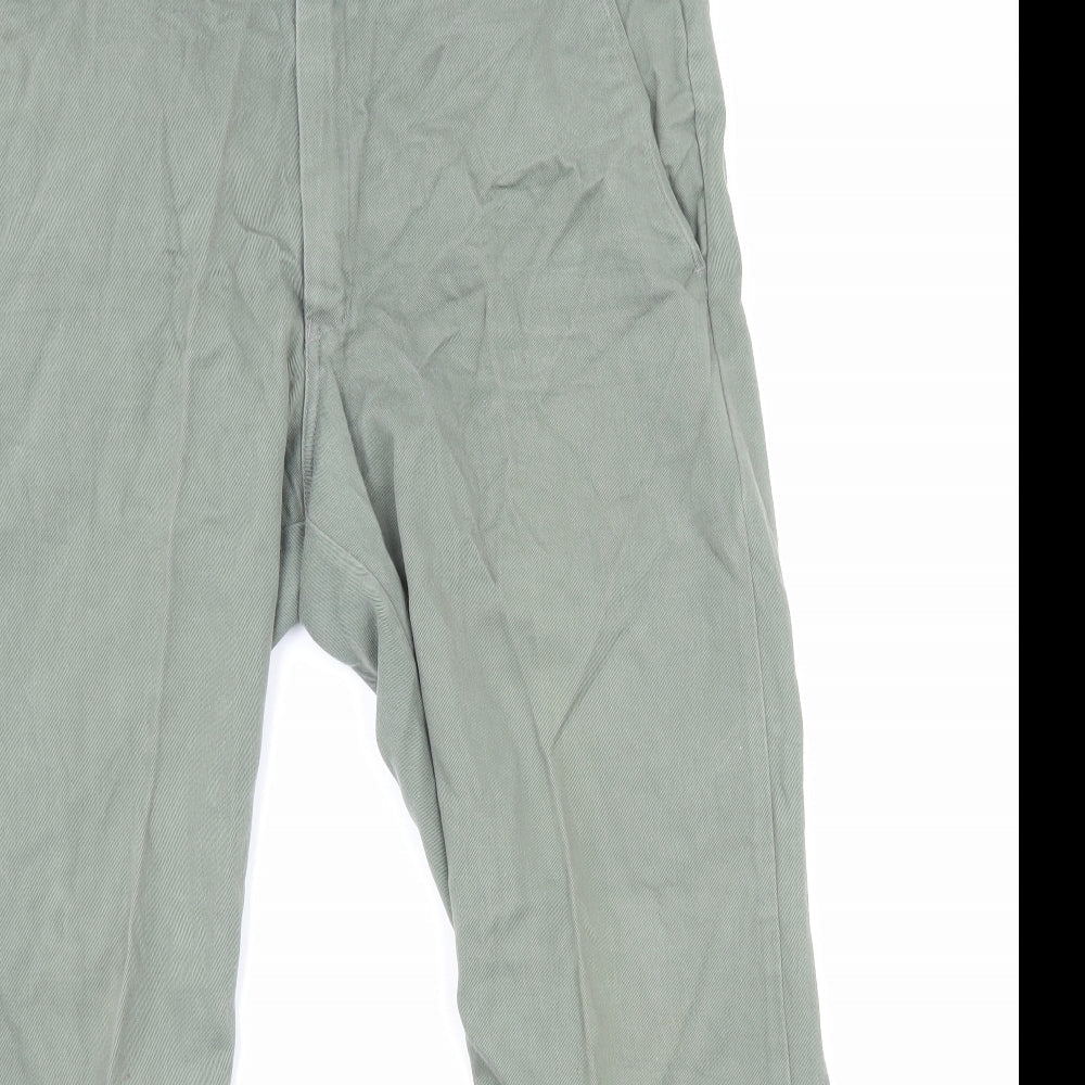 Double TWO Mens Green Cotton Chino Trousers Size L Regular Zip