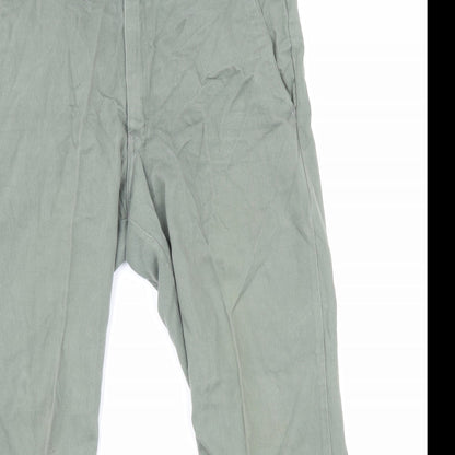 Double TWO Mens Green Cotton Chino Trousers Size L Regular Zip