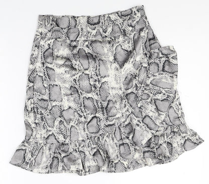 Boohoo Womens Multicoloured Animal Print Polyester Skater Skirt Size 6 Zip - Snakeskin Pattern