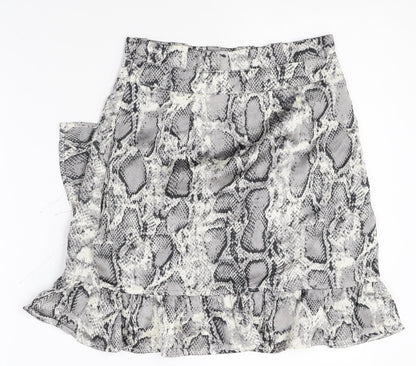 Boohoo Womens Multicoloured Animal Print Polyester Skater Skirt Size 6 Zip - Snakeskin Pattern