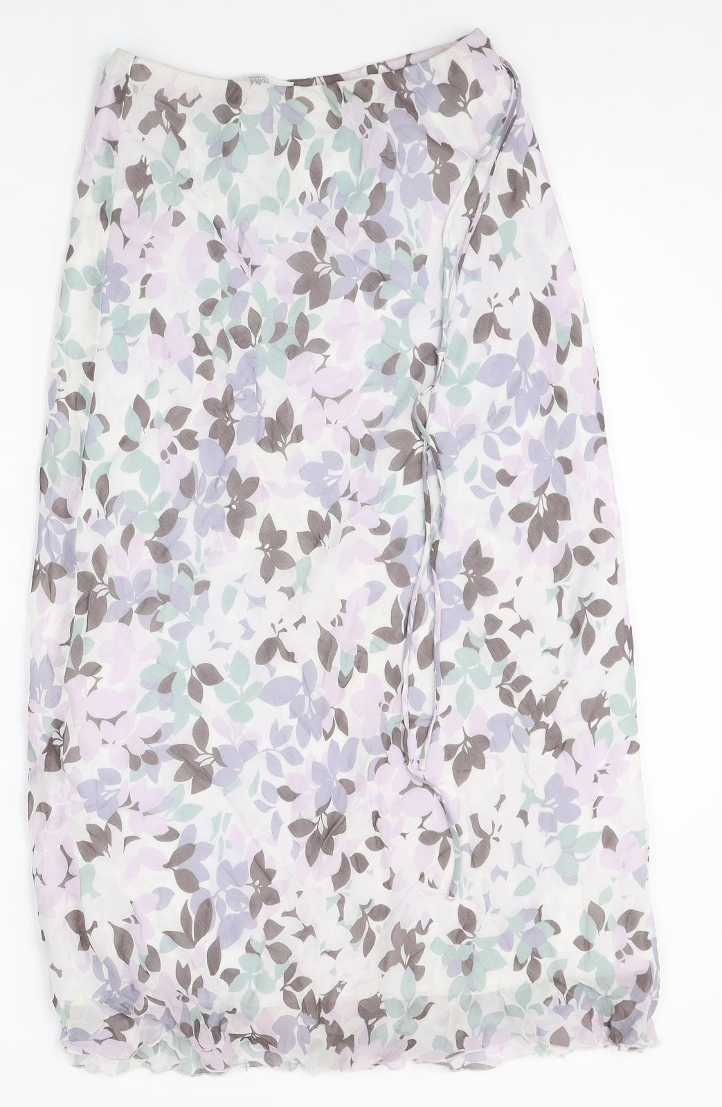 Marks and Spencer Womens Purple Floral Polyester Straight & Pencil Skirt Size 26 in