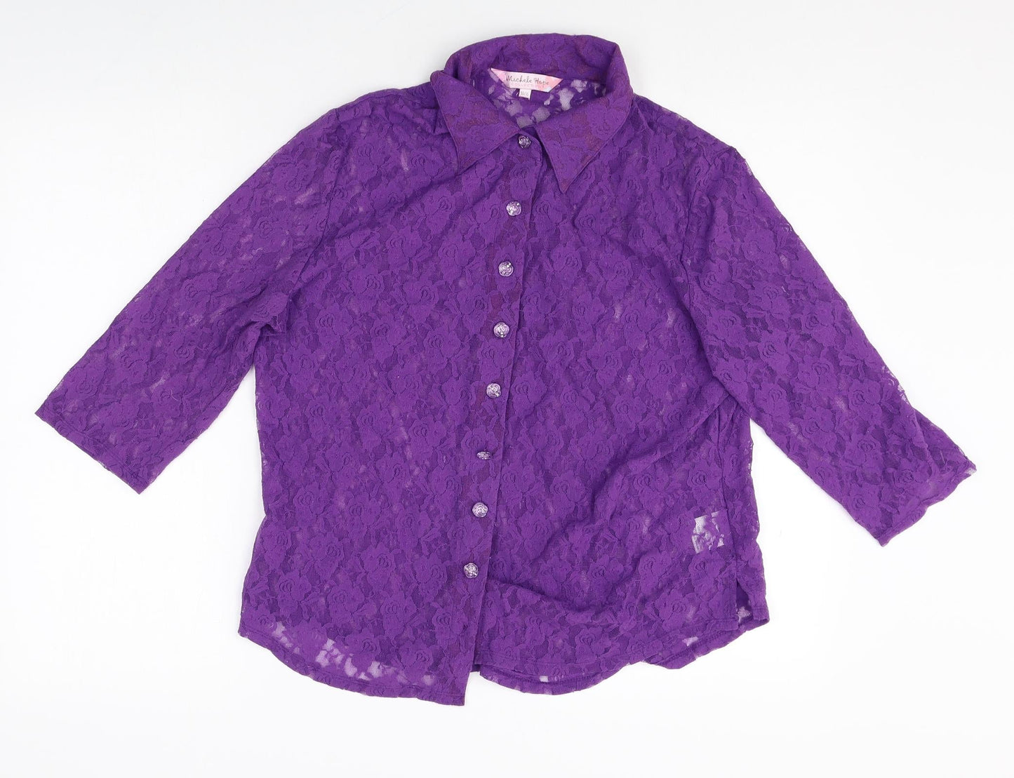 Womens UK Size 14 Michele Hope Purple Basic Button-Up