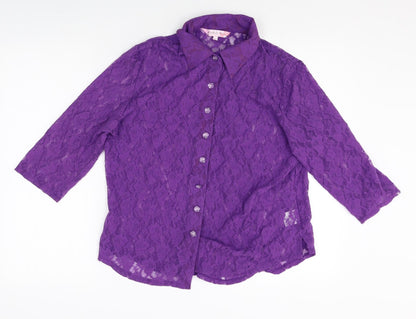 Womens UK Size 14 Michele Hope Purple Basic Button-Up