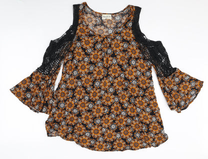 Kiss the Sky Womens Multicoloured Floral Rayon Mini Size XS Boat Neck Pullover - Cold Shoulder