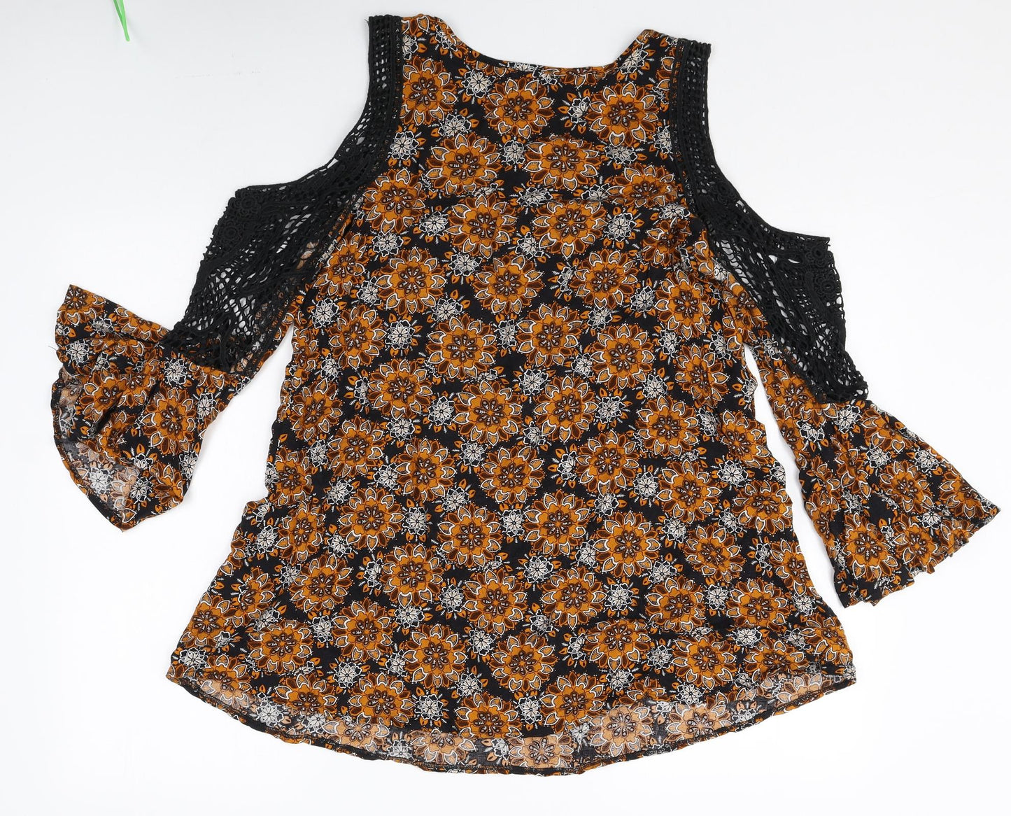 Kiss the Sky Womens Multicoloured Floral Rayon Mini Size XS Boat Neck Pullover - Cold Shoulder