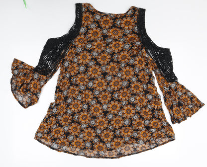 Kiss the Sky Womens Multicoloured Floral Rayon Mini Size XS Boat Neck Pullover - Cold Shoulder