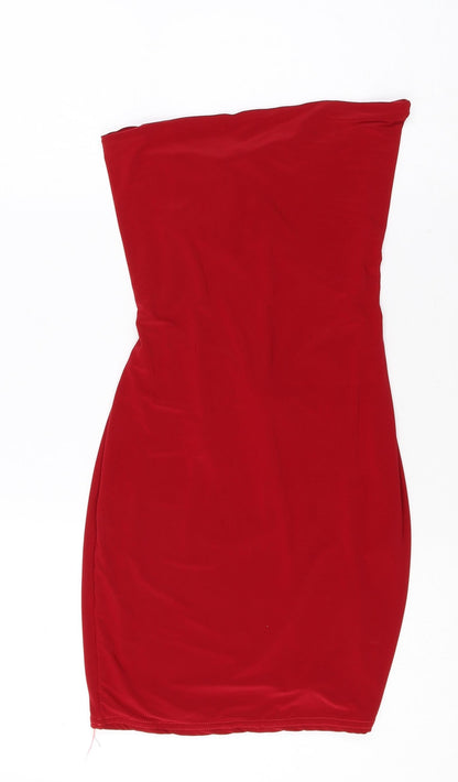 MissyEmpire Womens Red Polyester Bodycon Size 10 Off the Shoulder Lace Up