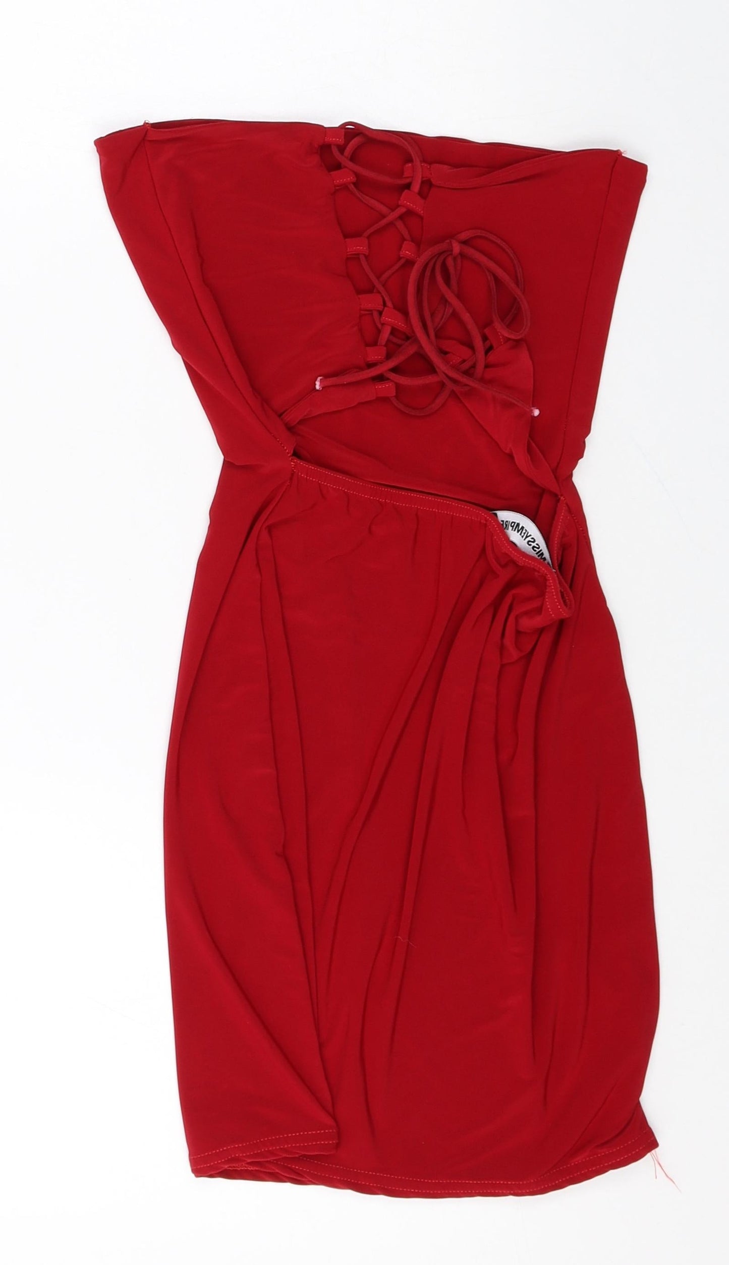 MissyEmpire Womens Red Polyester Bodycon Size 10 Off the Shoulder Lace Up