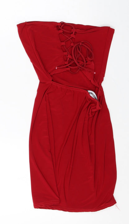 MissyEmpire Womens Red Polyester Bodycon Size 10 Off the Shoulder Lace Up