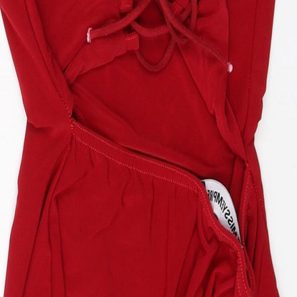 MissyEmpire Womens Red Polyester Bodycon Size 10 Off the Shoulder Lace Up