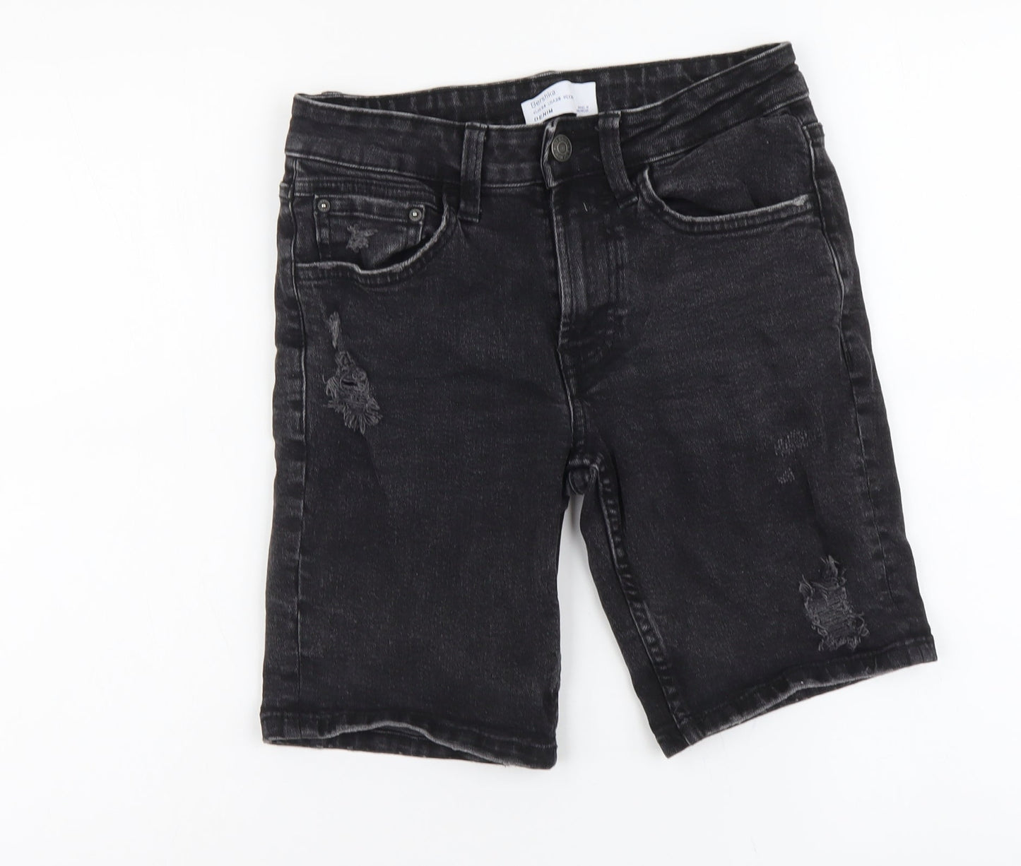 Bershka Womens Black Cotton Skimmer Shorts Size XS L8 in Regular Button - Distressed