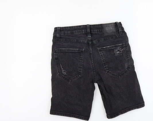 Bershka Womens Black Cotton Skimmer Shorts Size XS L8 in Regular Button - Distressed