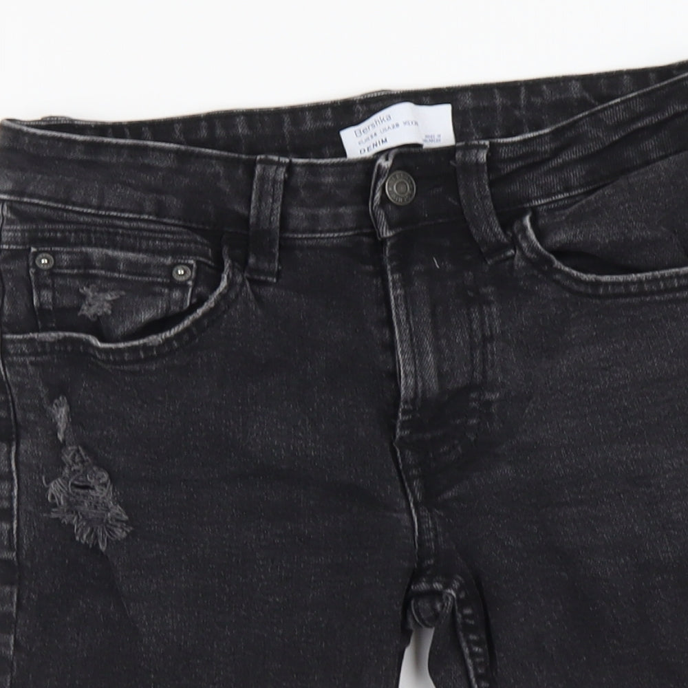 Bershka Womens Black Cotton Skimmer Shorts Size XS L8 in Regular Button - Distressed